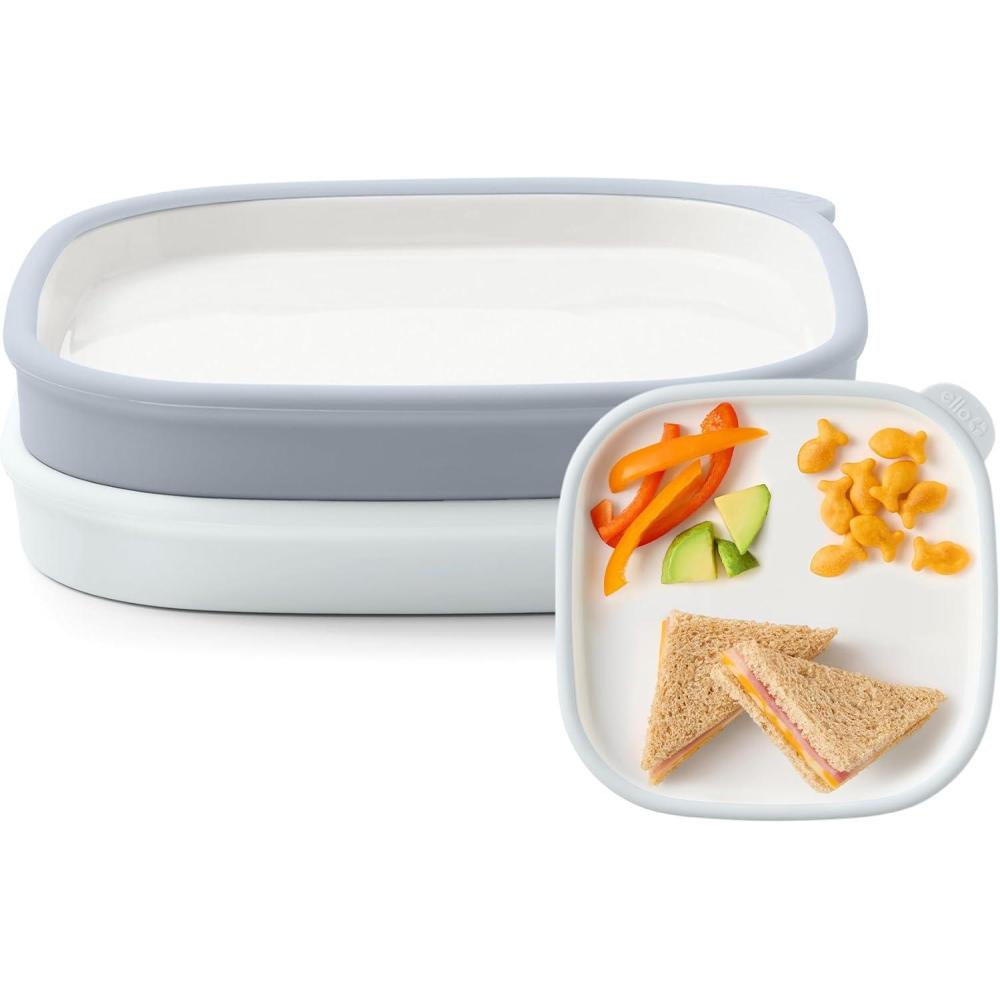 imageEllo Clean Start Toddler Everything Plate 2 Pack  BPAFree Ceramic Plates with Silicone Sleeve for BabiesToddlers  MicrowaveDishwasher Safe PlasticFree High Chair Friendly  DewdropGrayed JadeQuiet TideTech Blue