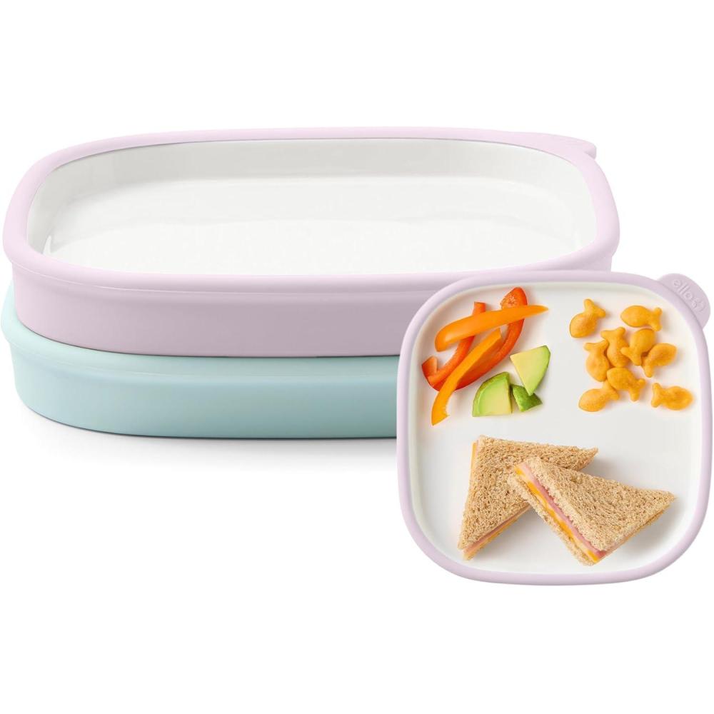 imageEllo Clean Start Toddler Everything Plate 2 Pack  BPAFree Ceramic Plates with Silicone Sleeve for BabiesToddlers  MicrowaveDishwasher Safe PlasticFree High Chair Friendly  DewdropGrayed JadeDewdropSugarplum