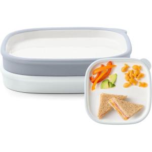 Ello Clean Start Toddler Everything Plate 2 Pack | BPA-Free Ceramic Plates with Silicone Sleeve for Babies/Toddlers | Microwave/Dishwasher Safe, Plastic-Free, High Chair Friendly | Dewdrop/Grayed Jade(Quiet Tide/Tech Blue)