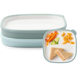 Ello Clean Start Toddler Everything Plate 2 Pack | BPA-Free Ceramic Plates with Silicone Sleeve for Babies/Toddlers | Microwave/Dishwasher Safe, Plastic-Free, High Chair Friendly | Dewdrop/Grayed Jade(Dewdrop/Grayed Jade)