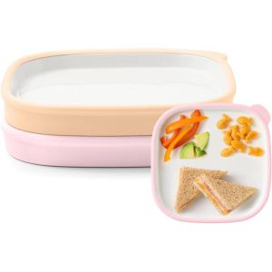 Ello Clean Start Toddler Everything Plate 2 Pack | BPA-Free Ceramic Plates with Silicone Sleeve for Babies/Toddlers | Microwave/Dishwasher Safe, Plastic-Free, High Chair Friendly | Dewdrop/Grayed Jade(Cashmere Pink/Dune)