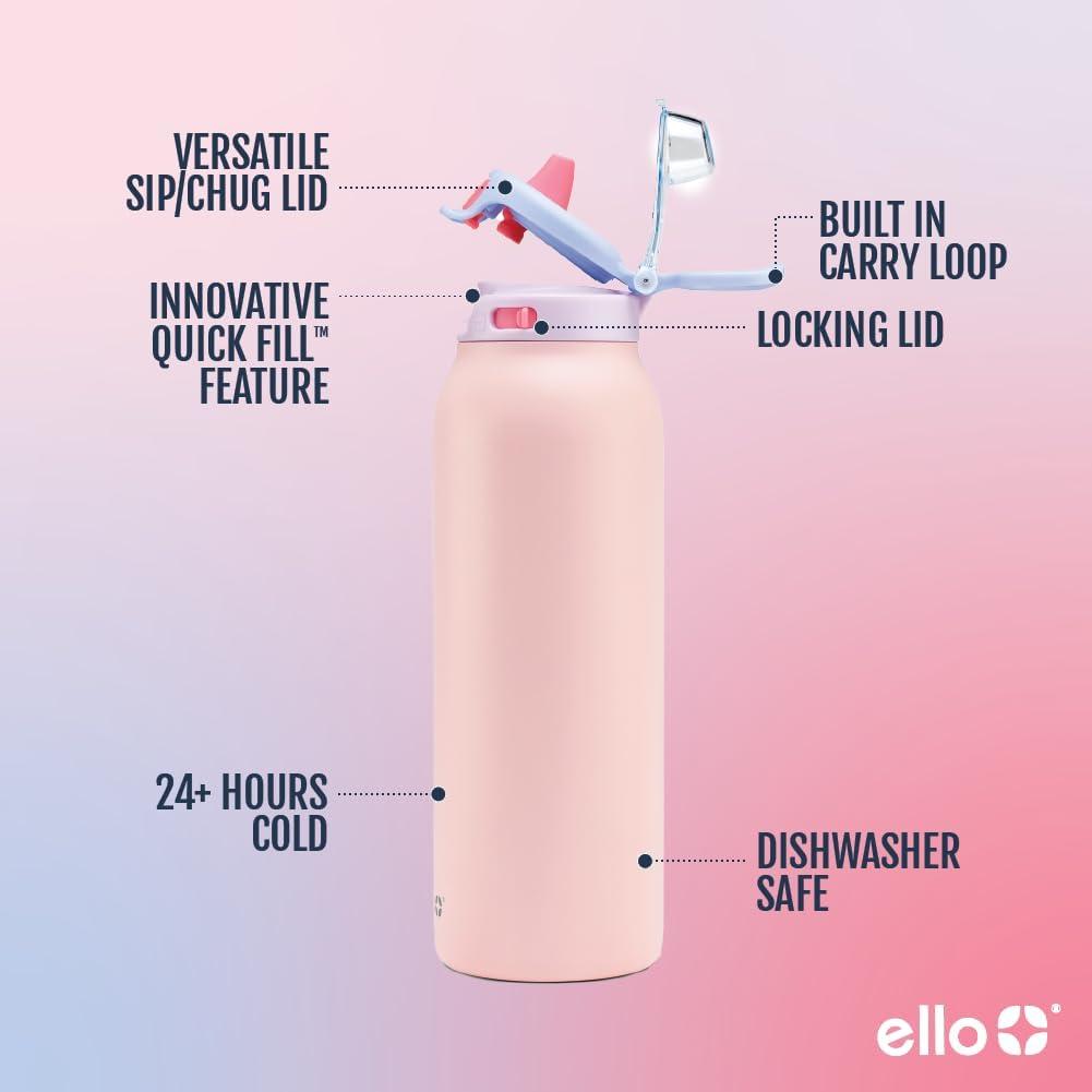 imageEllo Pop amp Fill Insulated Stainless Steel Water Bottle with Quick Fill Lid Leakproof Locking Sip or Chug Spout BPAFree Double Wall Vacuum Insulated for Sports Travel amp School 22oz 32oz 40ozHeavenly Hues