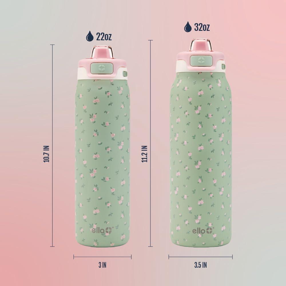 imageEllo Pop amp Fill Insulated Stainless Steel Water Bottle with Quick Fill Lid Leakproof Locking Sip or Chug Spout BPAFree Double Wall Vacuum Insulated for Sports Travel amp School 22oz 32oz 40ozFull Bloom