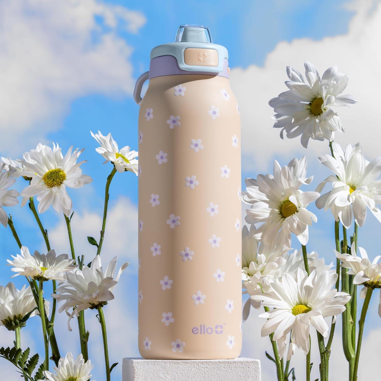 imageEllo Pop amp Fill Insulated Stainless Steel Water Bottle with Quick Fill Lid Leakproof Locking Sip or Chug Spout BPAFree Double Wall Vacuum Insulated for Sports Travel amp School 22oz 32oz 40ozGloss Daisies