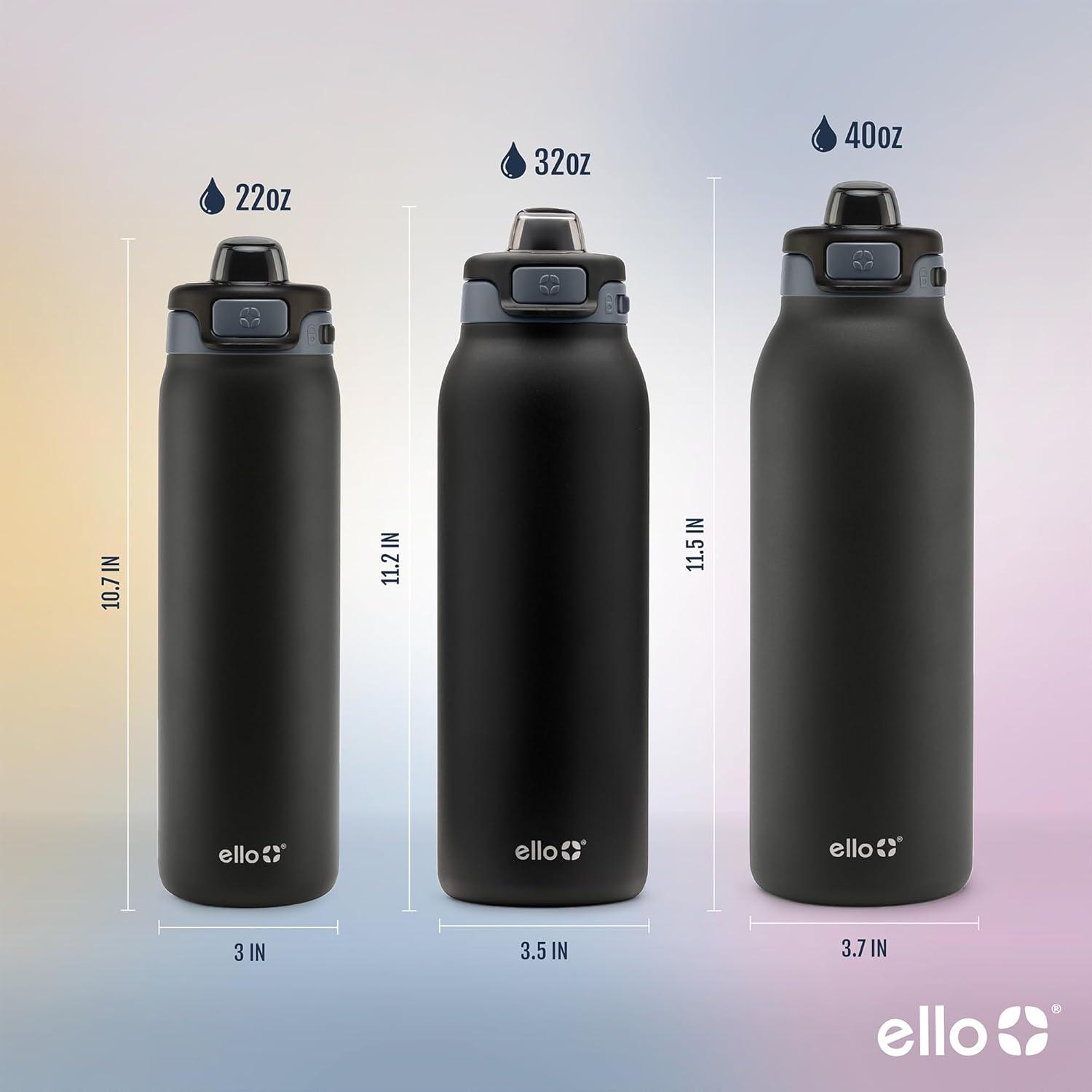 imageEllo Pop amp Fill Insulated Stainless Steel Water Bottle with Quick Fill Lid Leakproof Locking Sip or Chug Spout BPAFree Double Wall Vacuum Insulated for Sports Travel amp School 22oz 32oz 40ozTonal Black