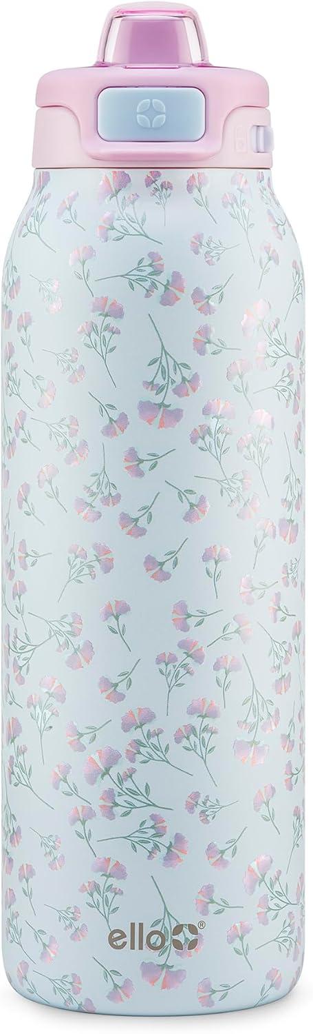 imageEllo Pop amp Fill Insulated Stainless Steel Water Bottle with Quick Fill Lid Leakproof Locking Sip or Chug Spout BPAFree Double Wall Vacuum Insulated for Sports Travel amp School 22oz 32oz 40ozSerene Blooms