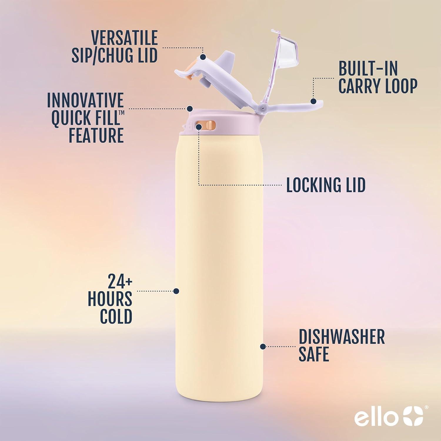 imageEllo Pop amp Fill Insulated Stainless Steel Water Bottle with Quick Fill Lid Leakproof Locking Sip or Chug Spout BPAFree Double Wall Vacuum Insulated for Sports Travel amp School 22oz 32oz 40ozPastel Paradise