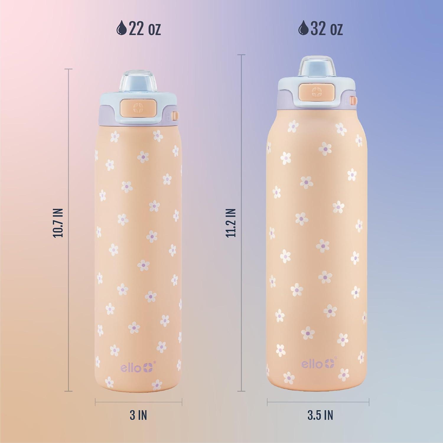 imageEllo Pop amp Fill Insulated Stainless Steel Water Bottle with Quick Fill Lid Leakproof Locking Sip or Chug Spout BPAFree Double Wall Vacuum Insulated for Sports Travel amp School 22oz 32oz 40ozGloss Daisies