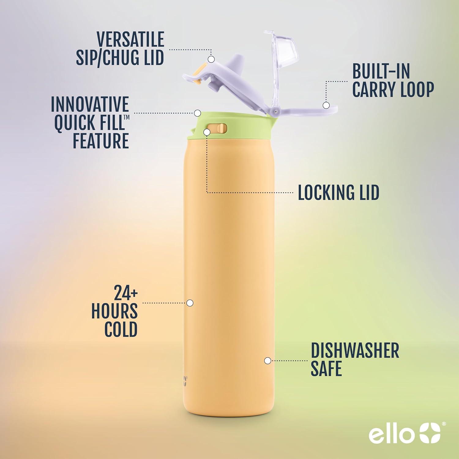 imageEllo Pop amp Fill Insulated Stainless Steel Water Bottle with Quick Fill Lid Leakproof Locking Sip or Chug Spout BPAFree Double Wall Vacuum Insulated for Sports Travel amp School 22oz 32oz 40ozSunset Meadow
