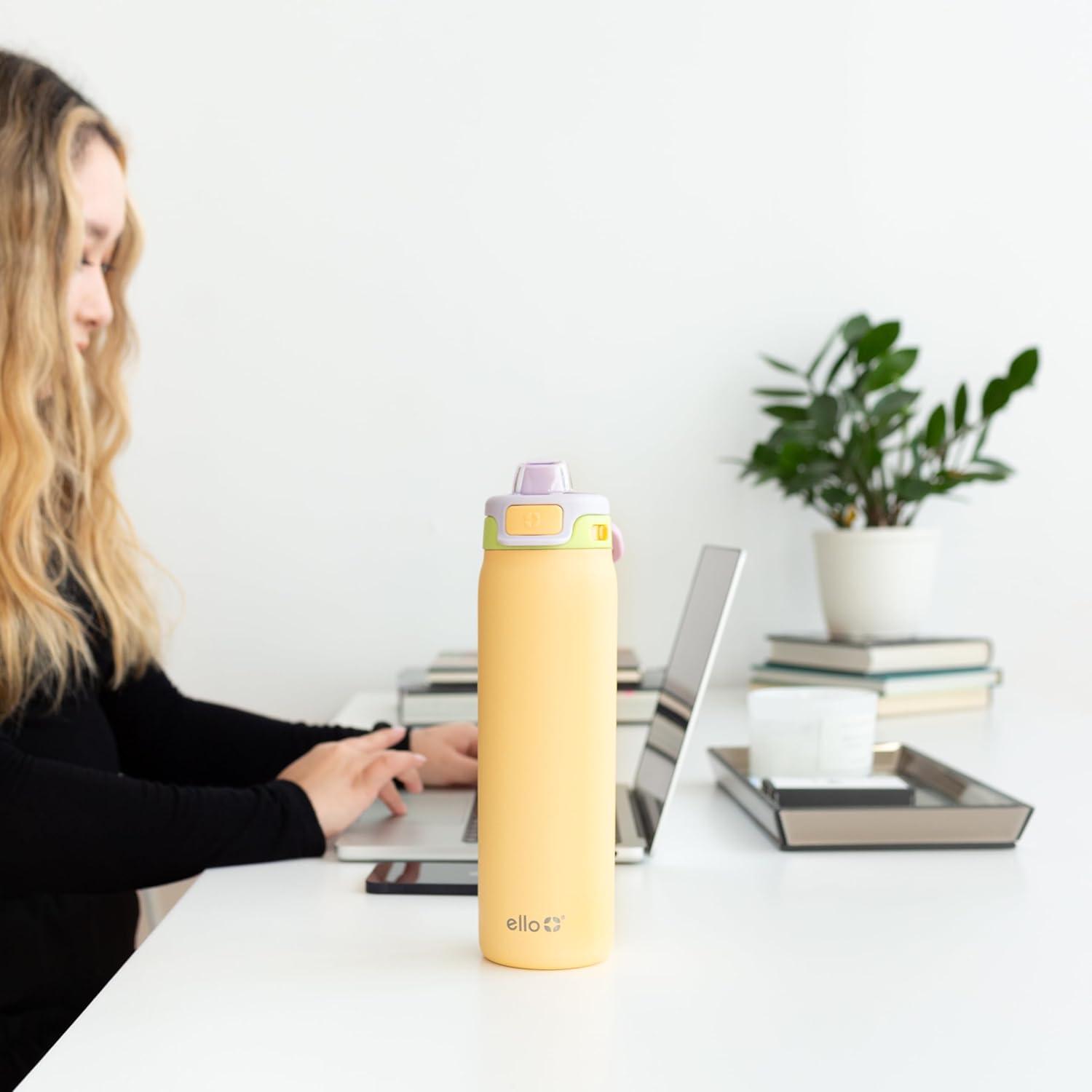 imageEllo Pop amp Fill Insulated Stainless Steel Water Bottle with Quick Fill Lid Leakproof Locking Sip or Chug Spout BPAFree Double Wall Vacuum Insulated for Sports Travel amp School 22oz 32oz 40ozSunset Meadow