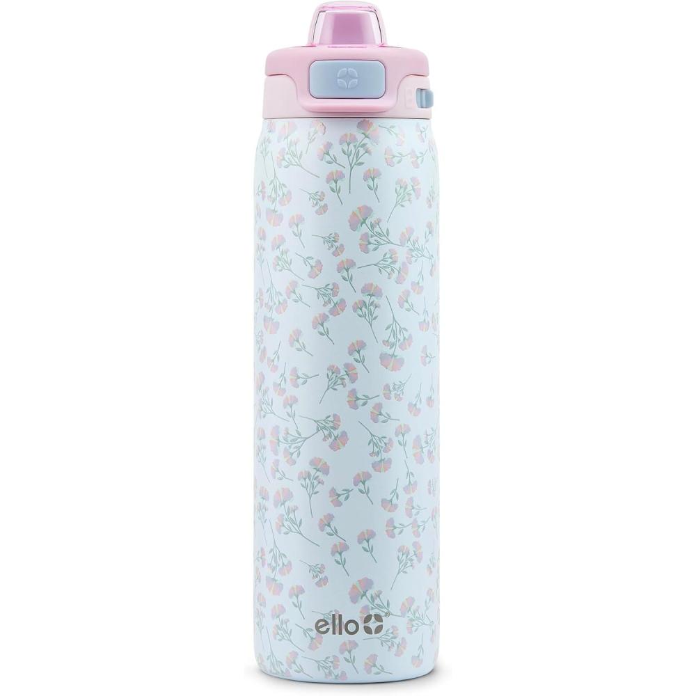imageEllo Pop amp Fill Insulated Stainless Steel Water Bottle with Quick Fill Lid Leakproof Locking Sip or Chug Spout BPAFree Double Wall Vacuum Insulated for Sports Travel amp School 22oz 32oz 40ozSerene Blooms