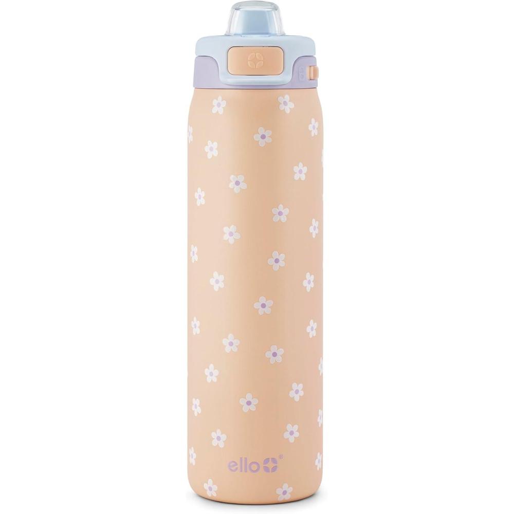 imageEllo Pop amp Fill Insulated Stainless Steel Water Bottle with Quick Fill Lid Leakproof Locking Sip or Chug Spout BPAFree Double Wall Vacuum Insulated for Sports Travel amp School 22oz 32oz 40ozGloss Daisies