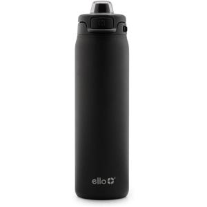 Ello Pop & Fill Insulated Stainless Steel Water Bottle with Quick Fill Lid, Leakproof Locking, Sip or Chug Spout, BPA-Free, Double Wall Vacuum Insulated for Sports, Travel & School- 22oz / 32oz / 40oz(Black)