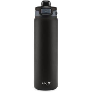 Ello Pop & Fill Insulated Stainless Steel Water Bottle with Quick Fill Lid, Leakproof Locking, Sip or Chug Spout, BPA-Free, Double Wall Vacuum Insulated for Sports, Travel & School- 22oz / 32oz / 40oz(Tonal Black)