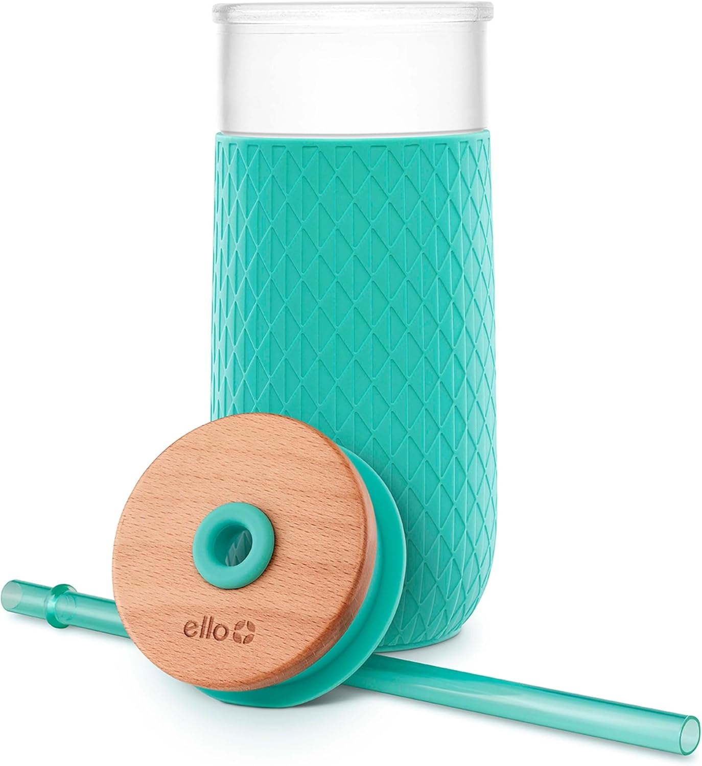 image:imageEllo Ava 18oz Glass Tumbler with Straw and Lid Premium Ribbed Glass with Silicone Grip Car Cup Friendly Dishwasher Safe BPA Free Iced Coffee Water Matcha Juice Cup SugarplumMint