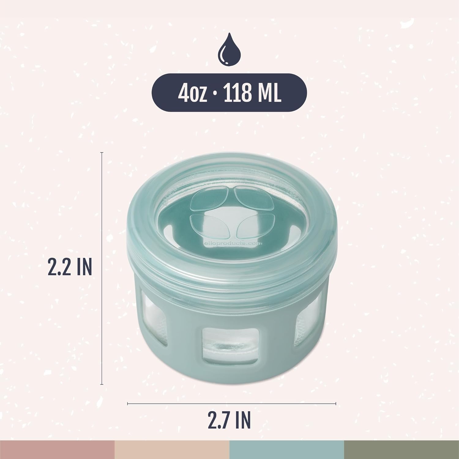 image:imageEllo Clean Start Glass Baby Food Containers 4oz 6 Pack LeakProof Lids BPAFree Jars for Baby Purees Toddler Snack Storage Freezer Microwave Dishwasher Safe without Lid Sunny Shores