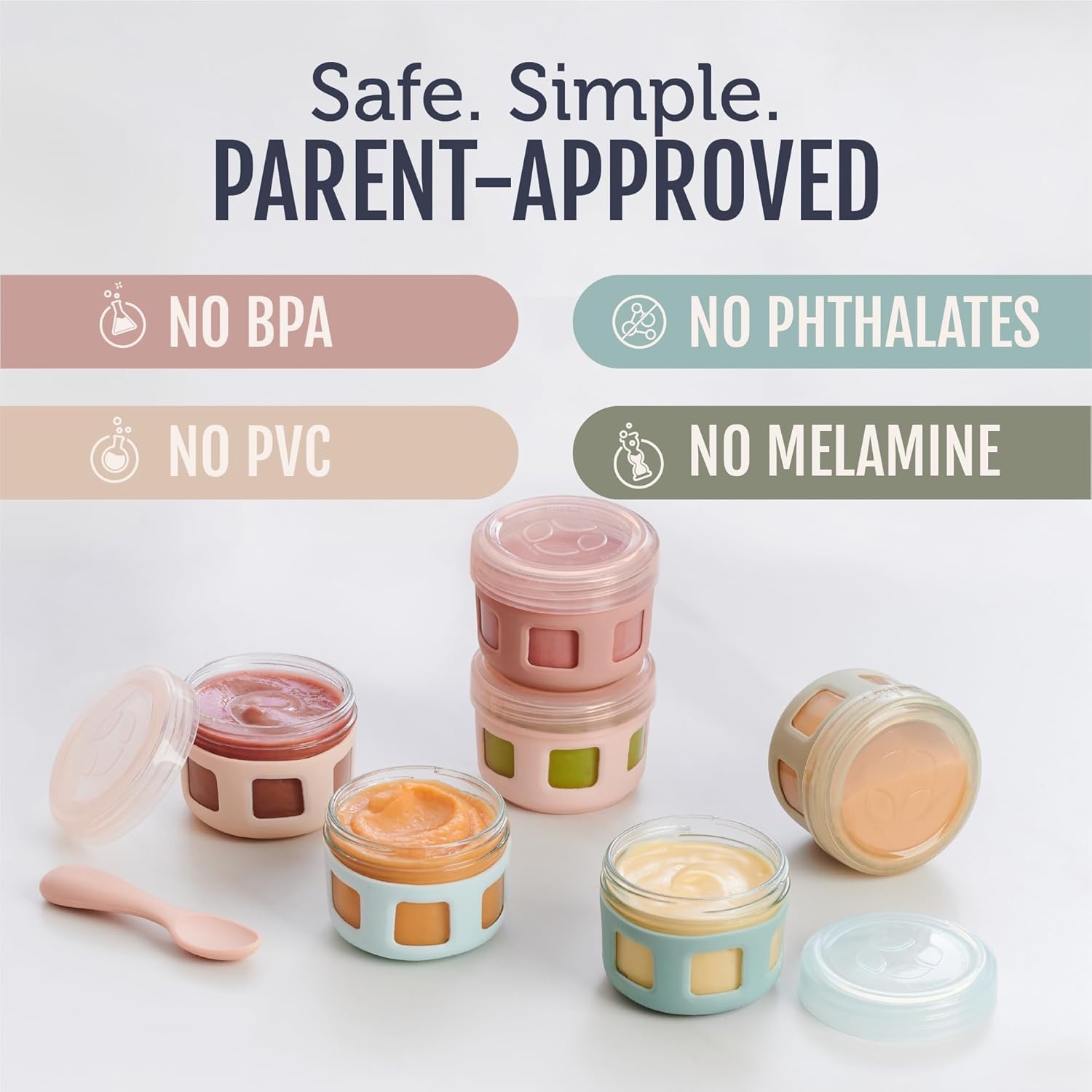 image:imageEllo Clean Start Glass Baby Food Containers 4oz 6 Pack LeakProof Lids BPAFree Jars for Baby Purees Toddler Snack Storage Freezer Microwave Dishwasher Safe without Lid Sunny Shores