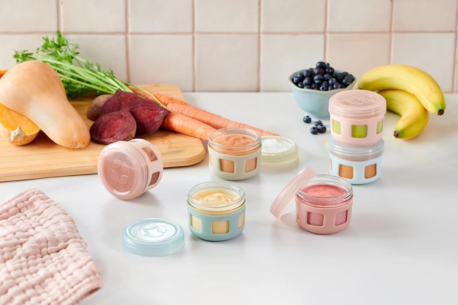 image:imageEllo Clean Start Glass Baby Food Containers 4oz 6 Pack LeakProof Lids BPAFree Jars for Baby Purees Toddler Snack Storage Freezer Microwave Dishwasher Safe without Lid Sunny Shores
