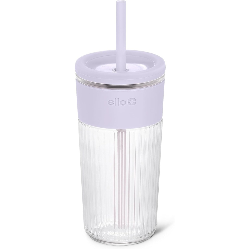 image:imageEllo Ava 18oz Glass Tumbler with Straw and Lid  Premium Ribbed Glass with Silicone Grip Car Cup Friendly Dishwasher Safe BPA Free  Iced Coffee Water Matcha Juice Cup  SugarplumSugarplum