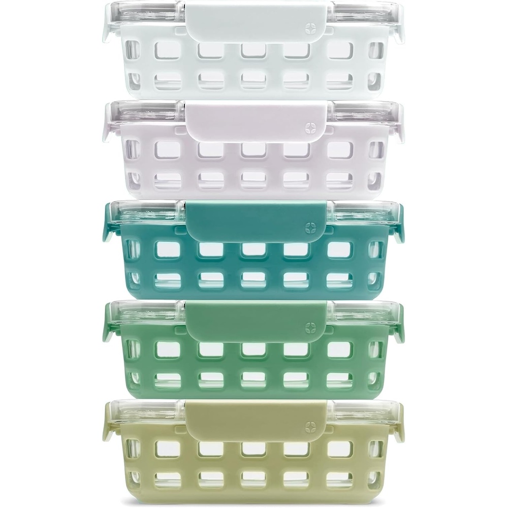 image:imageEllo Duraglass Refresh 34 Cup Meal Prep Sets 10Pc 5 Pack Set Glass Food Storage Container with Silicone Boot and Airtight BPAFree Plastic Lids Dishwasher Microwave and Freezer Safe MelonOlive Tree