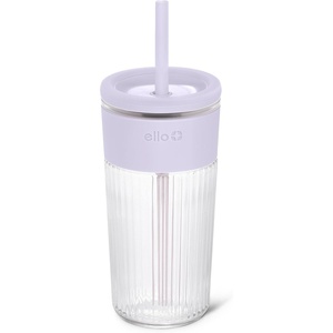 Ello Ava 18oz Glass Tumbler with Straw and Lid | Premium Ribbed Glass with Silicone Grip, Car Cup Friendly, Dishwasher Safe, BPA Free | Iced Coffee, Water, Matcha, Juice Cup | Sugarplum(Sugarplum)