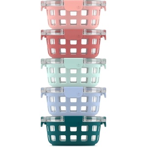 Ello Duraglass Refresh 3.4 Cup Meal Prep Sets 10Pc, 5 Pack Set- Glass Food Storage Container with Silicone Boot and Airtight BPA-Free Plastic Lids, Dishwasher, Microwave and Freezer Safe, Melon(Melon Rounds)