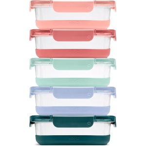 Ello Duraglass Refresh 3.4 Cup Meal Prep Sets 10Pc, 5 Pack Set- Glass Food Storage Container with Silicone Boot and Airtight BPA-Free Plastic Lids, Dishwasher, Microwave and Freezer Safe, Melon(Melon Refresh)