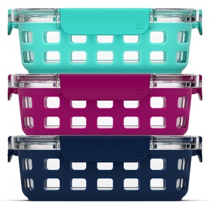 Ello Duraglass Refresh 3.4 Cup Meal Prep Sets 10Pc, 5 Pack Set- Glass Food Storage Container with Silicone Boot and Airtight BPA-Free Plastic Lids, Dishwasher, Microwave and Freezer Safe, Melon(Mixed Berry)