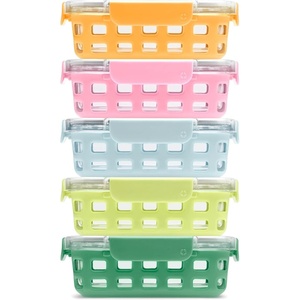 Ello Duraglass Refresh 3.4 Cup Meal Prep Sets 10Pc, 5 Pack Set- Glass Food Storage Container with Silicone Boot and Airtight BPA-Free Plastic Lids, Dishwasher, Microwave and Freezer Safe, Melon(Meadow)