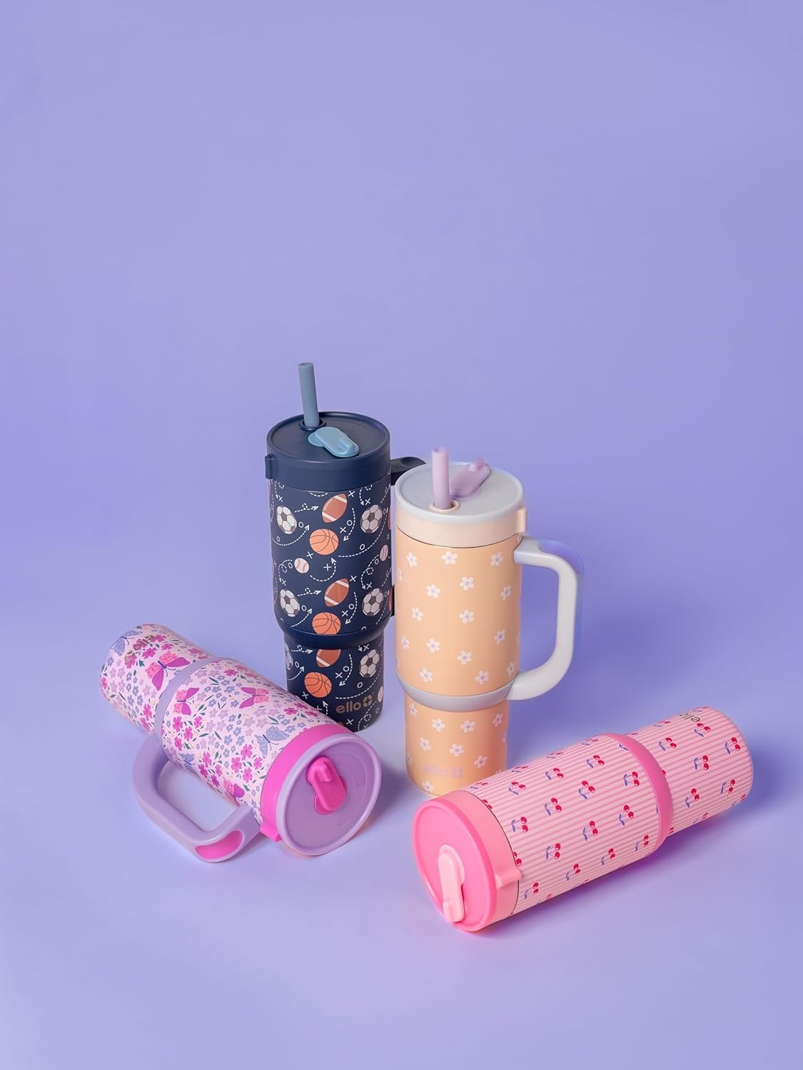 image:imageEllo Oasis 14oz Stainless Steel Toddler Tumbler with Handle amp Retracting Straw 100 Leakproof DoubleWall Vacuum Insulated Kids Water Bottle for School BPA Free Dishwasher Safe To The RescuePreppy Cherries