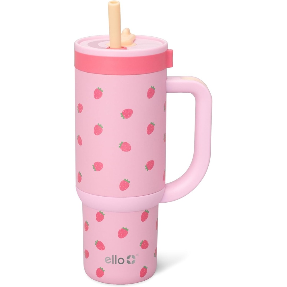 image:imageEllo Oasis 14oz Stainless Steel Toddler Tumbler with Handle amp Retracting Straw 100 Leakproof DoubleWall Vacuum Insulated Kids Water Bottle for School BPA Free Dishwasher Safe To The RescueStrawberries