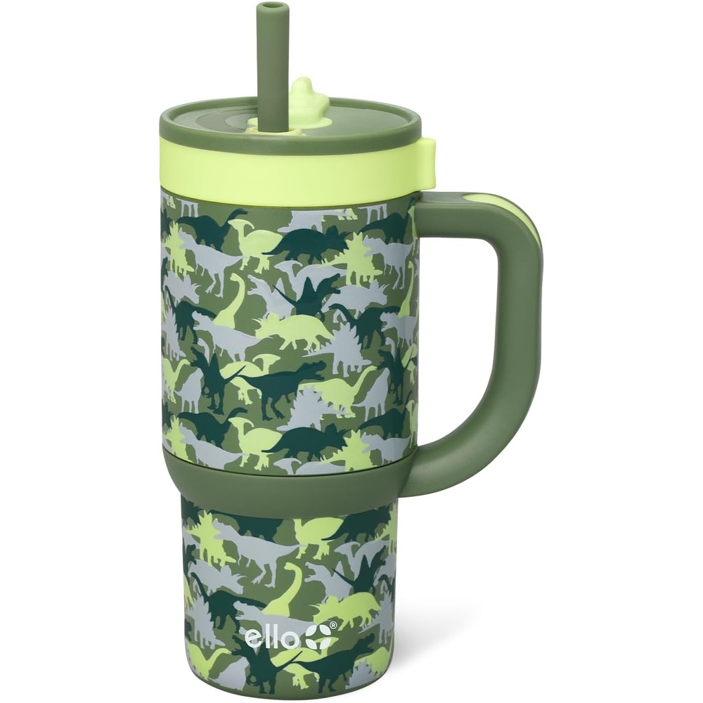 image:imageEllo Oasis 14oz Stainless Steel Toddler Tumbler with Handle amp Retracting Straw 100 Leakproof DoubleWall Vacuum Insulated Kids Water Bottle for School BPA Free Dishwasher Safe To The RescueDinos