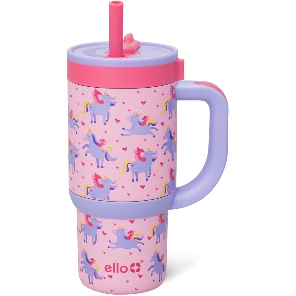 image:imageEllo Oasis 14oz Stainless Steel Toddler Tumbler with Handle amp Retracting Straw 100 Leakproof DoubleWall Vacuum Insulated Kids Water Bottle for School BPA Free Dishwasher Safe To The RescueUnicorns