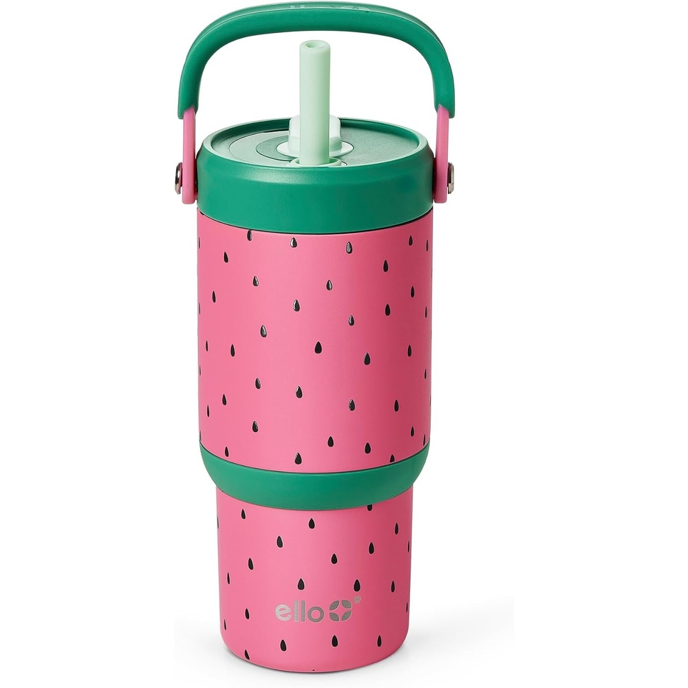 image:imageEllo Oasis 14oz Stainless Steel Toddler Tumbler with Handle amp Retracting Straw 100 Leakproof DoubleWall Vacuum Insulated Kids Water Bottle for School BPA Free Dishwasher Safe To The RescueWatermelon