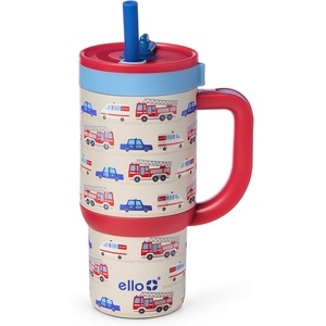 Ello Oasis 14oz Stainless Steel Toddler Tumbler with Handle & Retracting Straw, 100% Leakproof, Double-Wall Vacuum Insulated, Kids Water Bottle for School, BPA Free, Dishwasher Safe, To The Rescue(To The Rescue)
