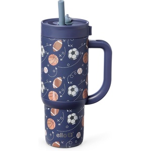 Ello Oasis 14oz Stainless Steel Toddler Tumbler with Handle & Retracting Straw, 100% Leakproof, Double-Wall Vacuum Insulated, Kids Water Bottle for School, BPA Free, Dishwasher Safe, To The Rescue(Goal Getter)