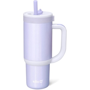 Ello Oasis 14oz Stainless Steel Toddler Tumbler with Handle & Retracting Straw, 100% Leakproof, Double-Wall Vacuum Insulated, Kids Water Bottle for School, BPA Free, Dishwasher Safe, To The Rescue(Shiny: Purple)