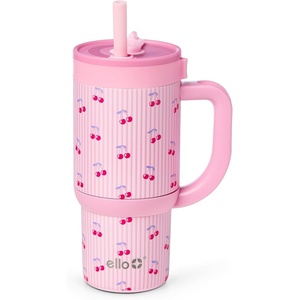 Ello Oasis 14oz Stainless Steel Toddler Tumbler with Handle & Retracting Straw, 100% Leakproof, Double-Wall Vacuum Insulated, Kids Water Bottle for School, BPA Free, Dishwasher Safe, To The Rescue(Preppy Cherries)