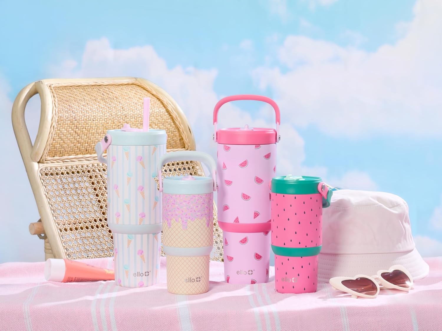 image:imageEllo Oasis Go 26oz Tumbler with Top Handle and Retracting Straw Reusable Insulated Stainless Steel Cup 100 Leakproof Water Bottle 24 Hours Cold Cup Holder Friendly For Travel OrchidOne In a Melon