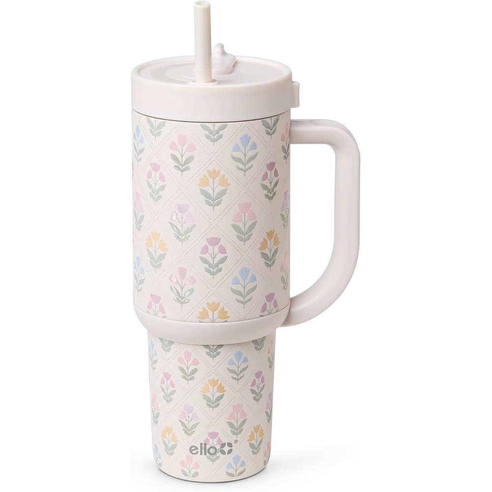 image:imageEllo Oasis 30oz Tumbler with Handle amp Retracting Straw  Reusable Insulated Stainless Steel Cup 100 Leakproof  Keeps Cold for 23 Hours  Cup Holder Friendly  Picnic on the VineFlower Quilt