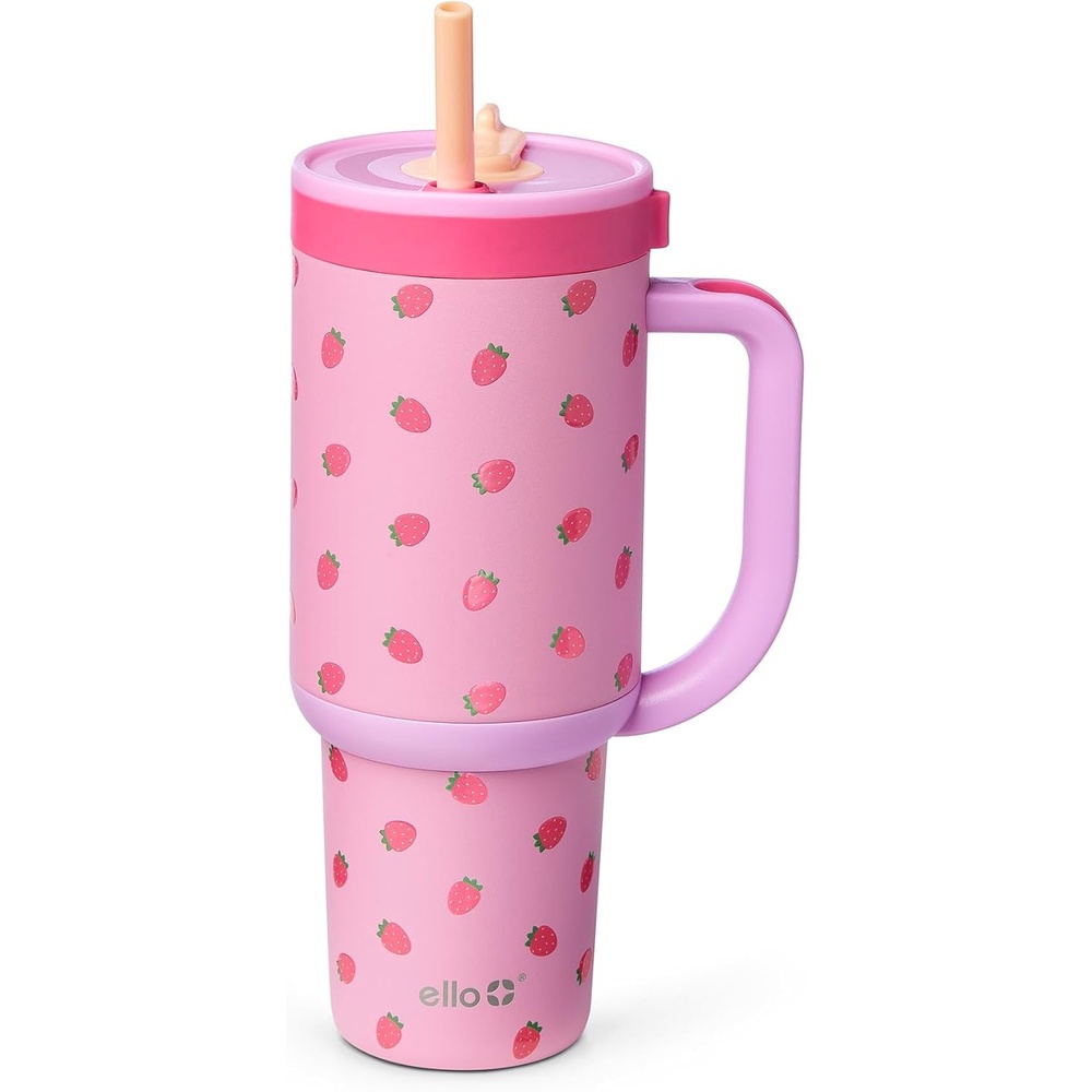 image:imageEllo Oasis 30oz Tumbler with Handle amp Retracting Straw  Reusable Insulated Stainless Steel Cup 100 Leakproof  Keeps Cold for 23 Hours  Cup Holder Friendly  Picnic on the VineStrawberries
