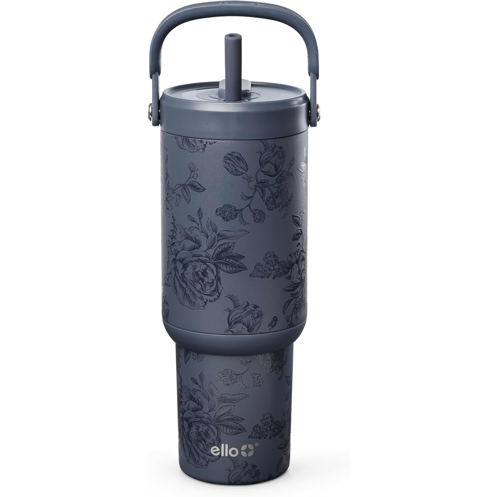 image:imageEllo Oasis Go 26oz Tumbler with Top Handle and Retracting Straw  Reusable Insulated Stainless Steel Cup 100 Leakproof Water Bottle 24 Hours Cold Cup Holder Friendly For Travel  OrchidPorcelain Rose Navy