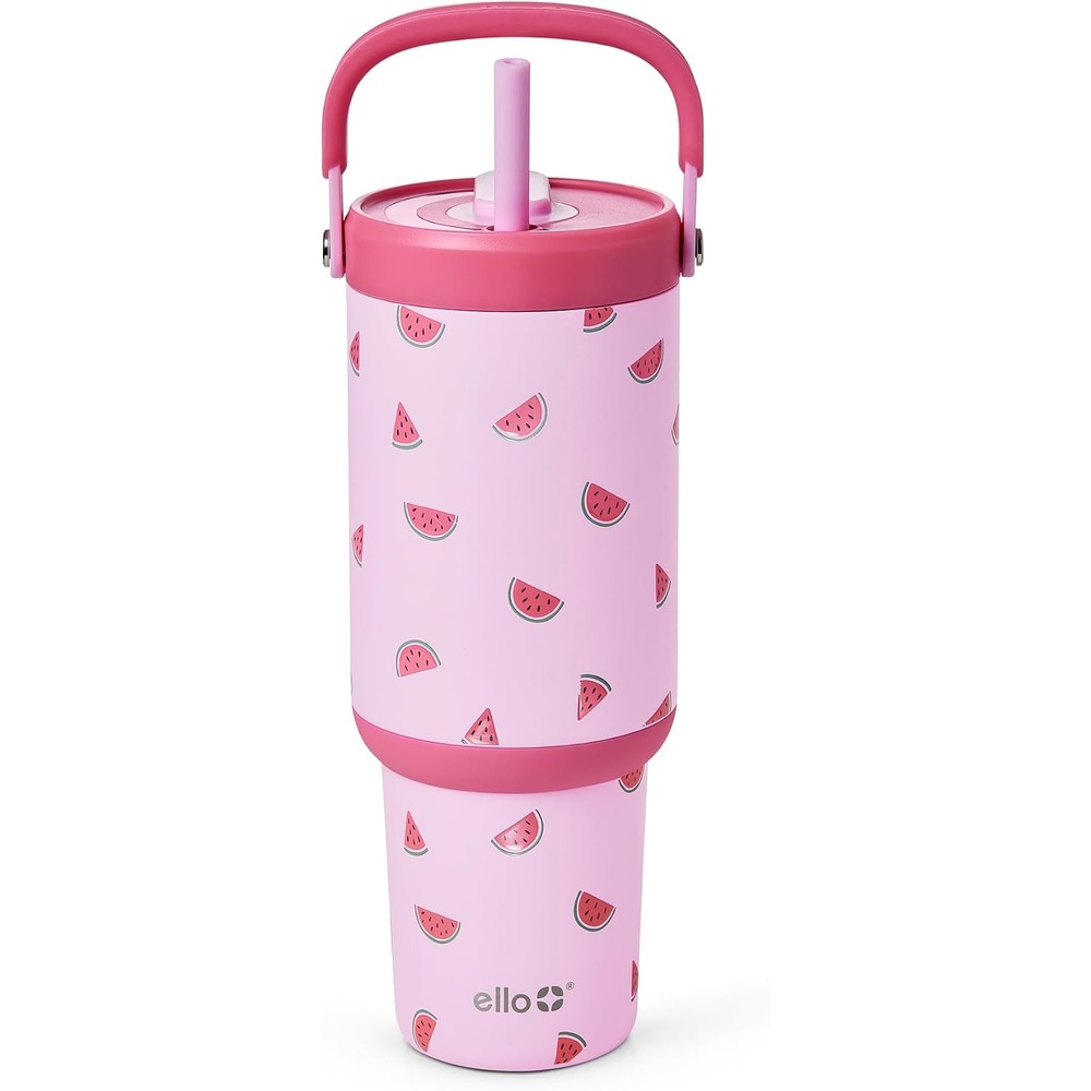 image:imageEllo Oasis Go 26oz Tumbler with Top Handle and Retracting Straw Reusable Insulated Stainless Steel Cup 100 Leakproof Water Bottle 24 Hours Cold Cup Holder Friendly For Travel OrchidOne In a Melon