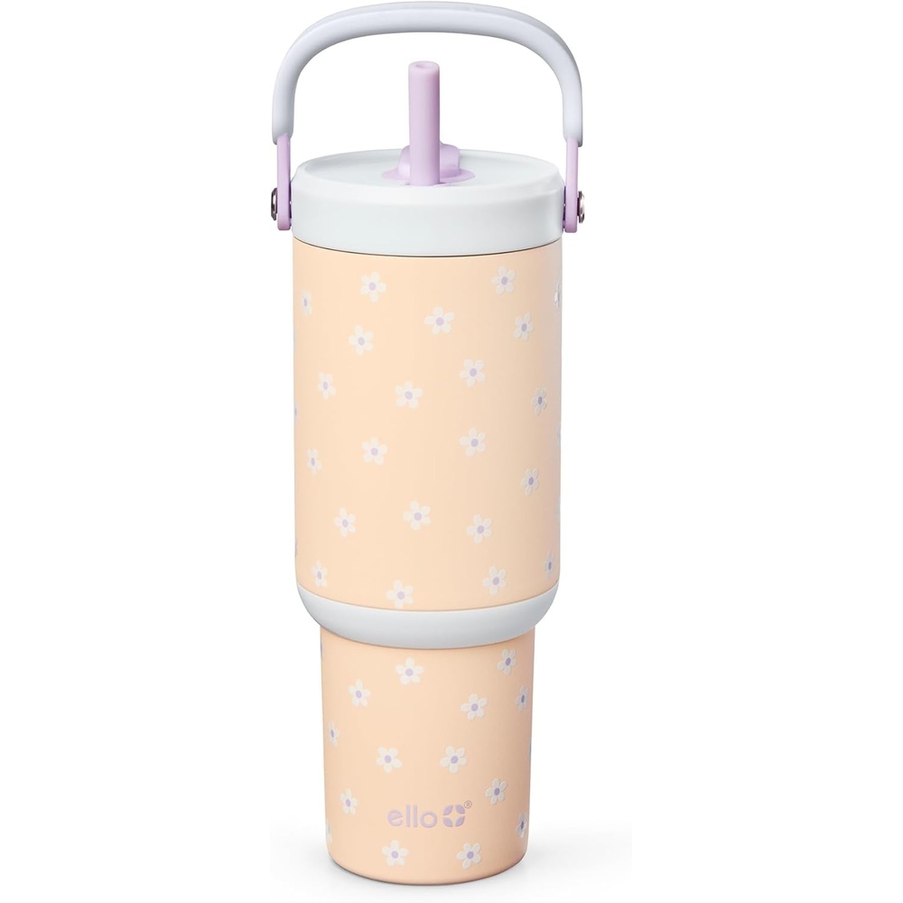 image:imageEllo Oasis Go 26oz Tumbler with Top Handle and Retracting Straw Reusable Insulated Stainless Steel Cup 100 Leakproof Water Bottle 24 Hours Cold Cup Holder Friendly For Travel OrchidDaisies
