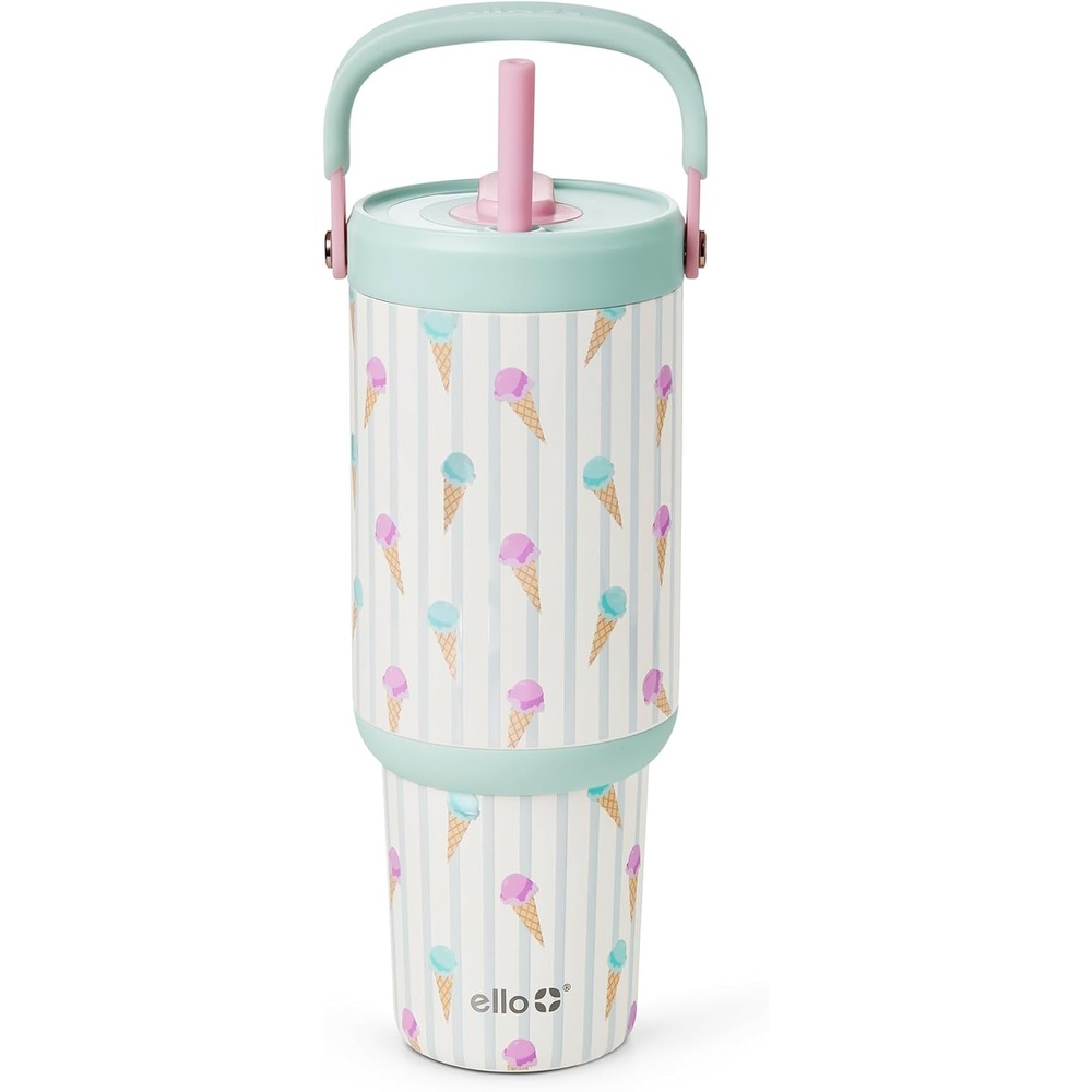 image:imageEllo Oasis Go 26oz Tumbler with Top Handle and Retracting Straw  Reusable Insulated Stainless Steel Cup 100 Leakproof Water Bottle 24 Hours Cold Cup Holder Friendly For Travel  OrchidIce Cream Parlor