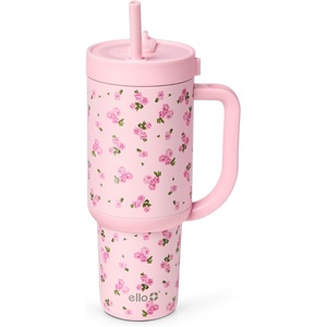 Ello Oasis 30oz Tumbler with Handle & Retracting Straw | Reusable Insulated Stainless Steel Cup 100% Leakproof | Keeps Cold for 23 Hours | Cup Holder Friendly | Picnic on the Vine(Yours Truly)