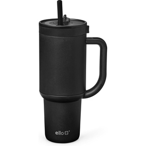 Ello Oasis 30oz Tumbler with Handle & Retracting Straw | Reusable Insulated Stainless Steel Cup 100% Leakproof | Keeps Cold for 23 Hours | Cup Holder Friendly | Picnic on the Vine(Black)
