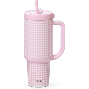 Ello Oasis 30oz Tumbler with Handle & Retracting Straw | Reusable Insulated Stainless Steel Cup 100% Leakproof | Keeps Cold for 23 Hours | Cup Holder Friendly | Picnic on the Vine(Pink Gingham)