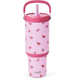 Ello Oasis Go+ 26oz Tumbler with Top Handle and Retracting Straw | Reusable Insulated Stainless Steel Cup, 100% Leakproof Water Bottle, 24 Hours Cold, Cup Holder Friendly For Travel | Orchid(One In a Melon)