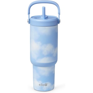 Ello Oasis Go+ 26oz Tumbler with Top Handle and Retracting Straw | Reusable Insulated Stainless Steel Cup, 100% Leakproof Water Bottle, 24 Hours Cold, Cup Holder Friendly For Travel | Orchid(In The Clouds)